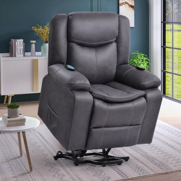 Lacoo swivel heated massage recliner with large headrest and thick  armrests, beige