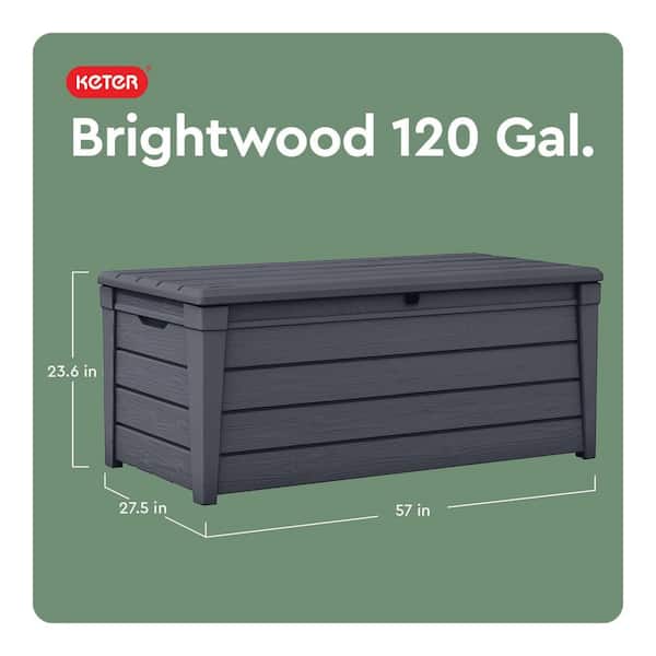 Brightwood 120 Gal. Weather Resisitant Large Plastic Resin Deck Box in Grey