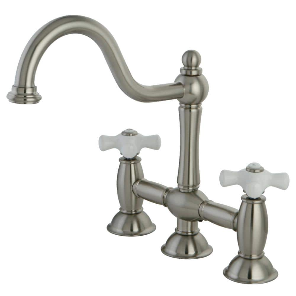 Kingston Brass Restoration 2 Handle Bridge Kitchen Faucet In Brushed   Brushed Nickel Kingston Brass Bridge Kitchen Faucets Hks3788px 64 1000 