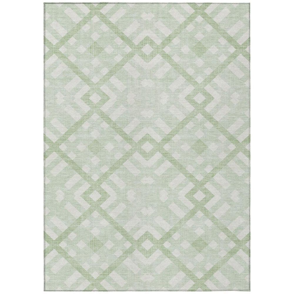 HomeRoots Mint Green, Ivory 9 ft. x 12 ft. Woven Geometric Polyester ...