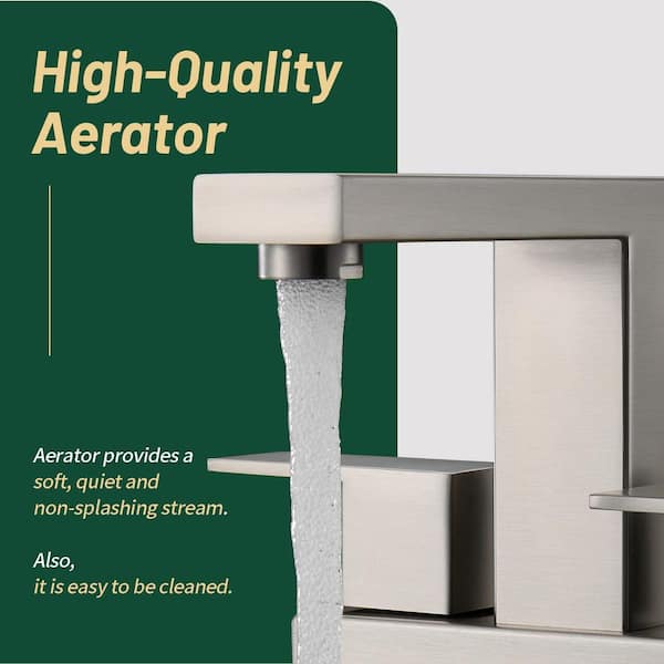 304-Stainless Steel 4 in. Centerset Double Handle Bathroom Faucet with Drain Kit Included in Brushed Nickel