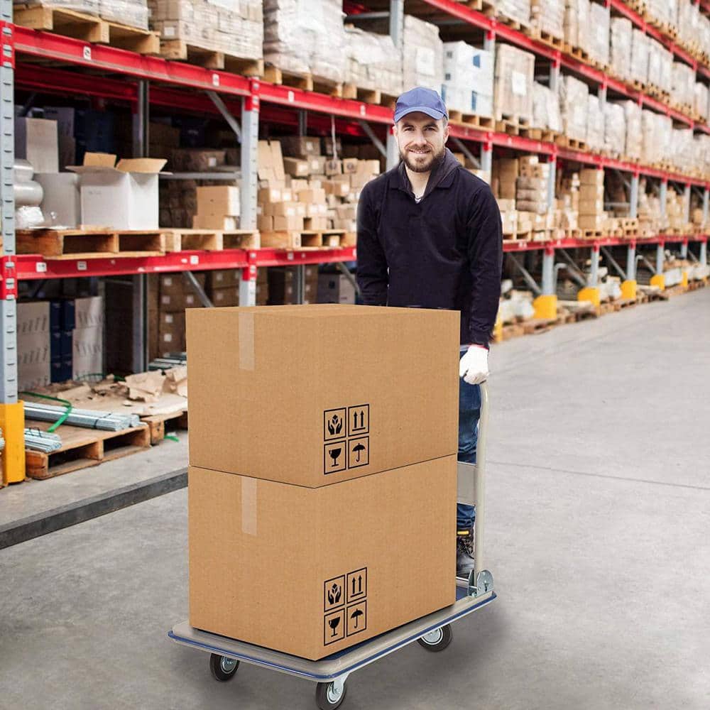 Heavy-Duty Blue Steel Folding Platform Hand Truck with 4 Wheels
