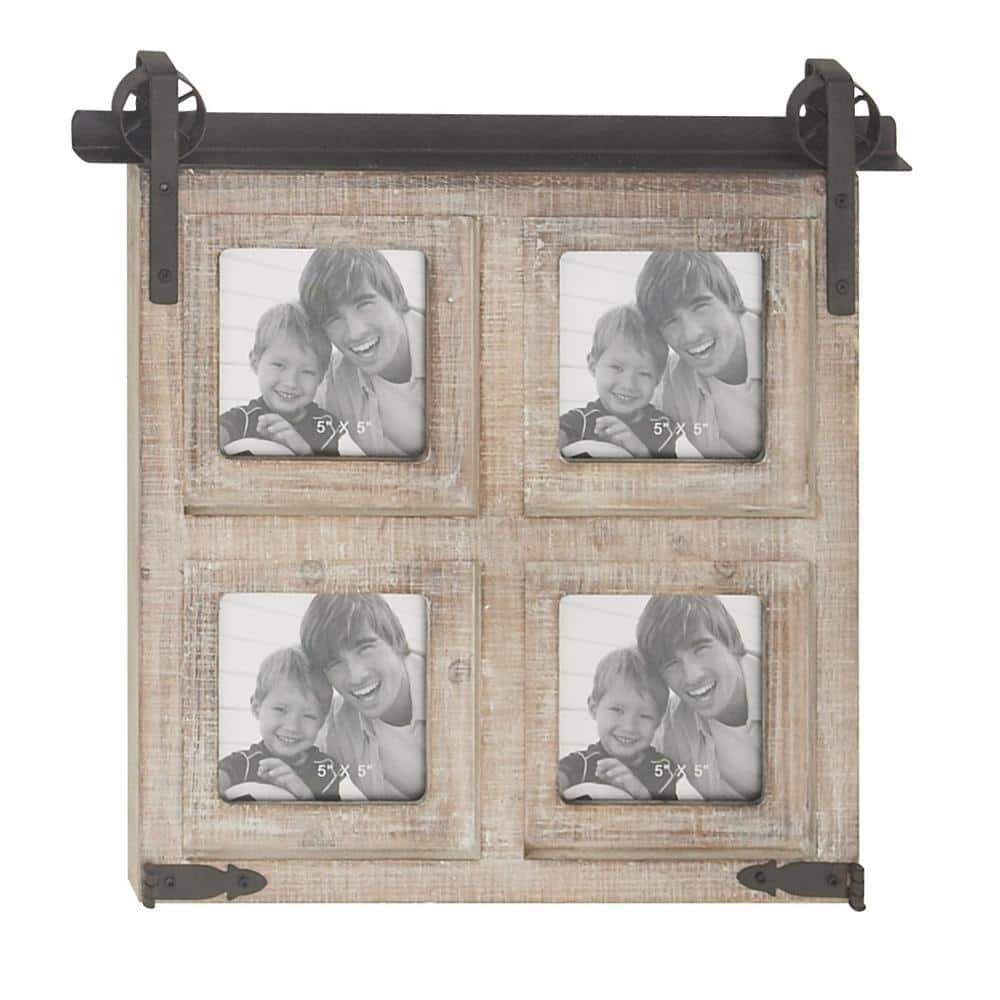 Classic Black 4-Slot Wood Wall Photo Frame with Metal Accent
