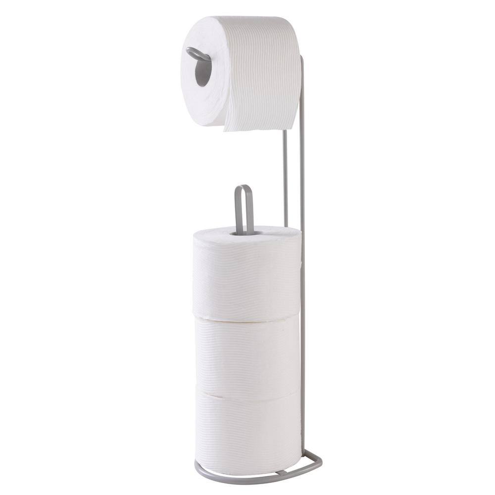 Gray Slim Steel Freestanding Toilet Paper Reserve and Dispenser