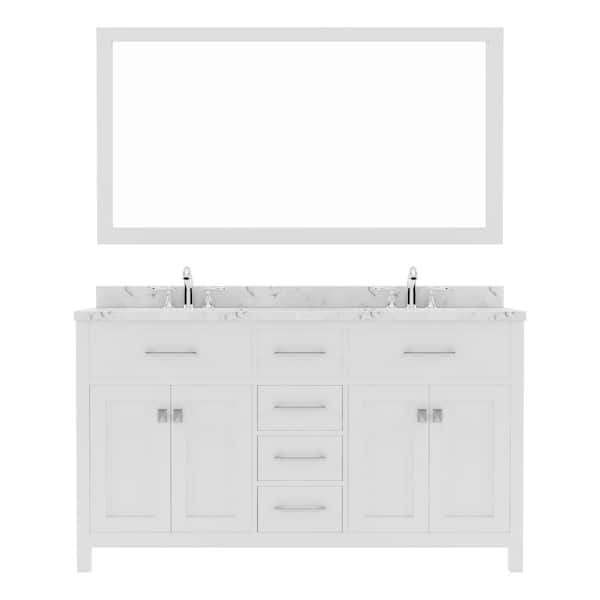 Virtu USA Caroline 60 in. W x 22 in. D x 35 in. H Double Sink Bath Vanity in White with Quartz Top and Mirror