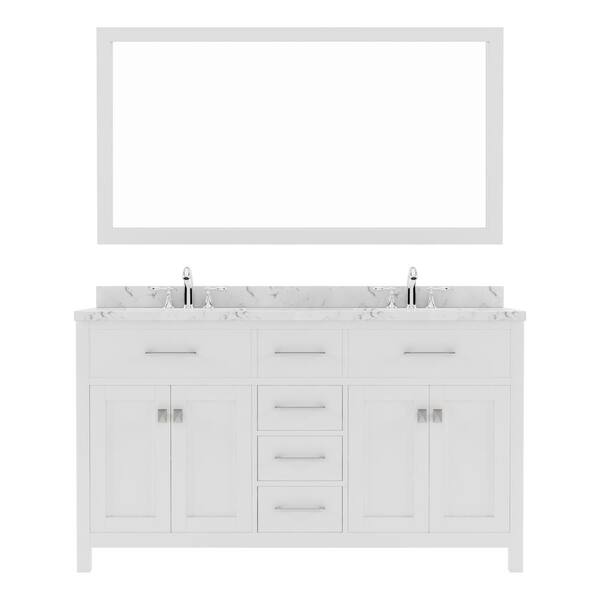Virtu USA Caroline 60 in. W x 22 in. D x 35 in. H Double Sink Bath Vanity in White with Quartz Top and Mirror
