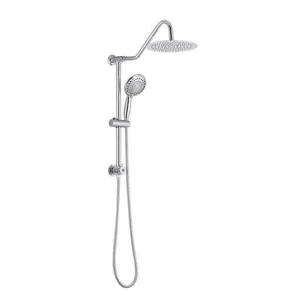 Logmey 5-Spray Patterns with 1.8 GPM 10 in. Wall Mount Dual Shower Heads with Handheld Shower and Slide Bar in Chrome