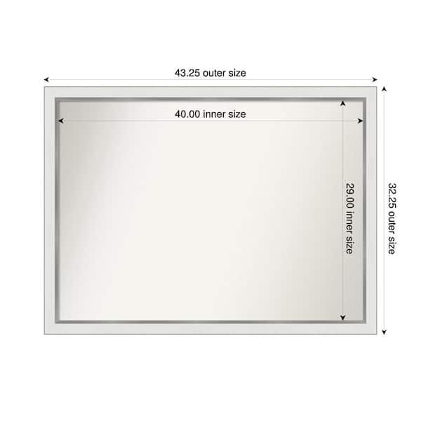 Amanti Art Medium Rectangle Satin White Silver Casual Mirror (32 in. H x 43 in. W)