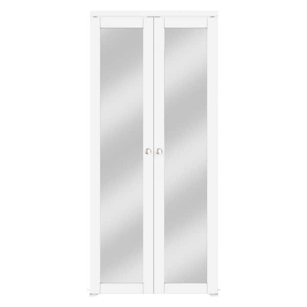 ARK DESIGN 36 in. x 80 in. Mirrored Glass Solid Core MDF Closet Bi-Fold Door Plus French Style Pivot Hardware (1-Lite White Finish)