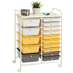 Grey & Beige & Yellow 15-Drawer Rolling Trolley Mobile Storage Cart Craft Storage Tools Scrapbook Paper Organizer