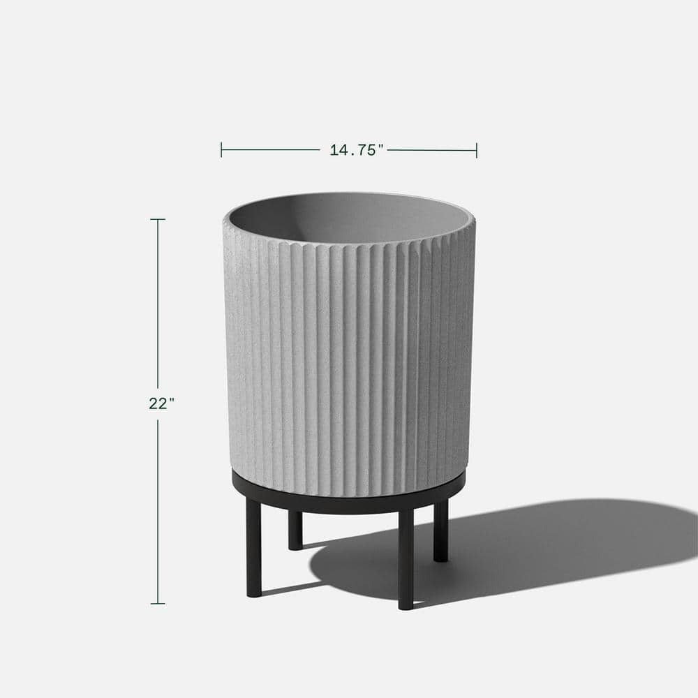 Gray and Black Fluted Planter with Acacia Wood Stand