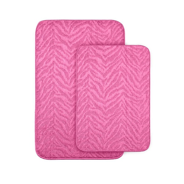 Garland Rug Zebra Pink 20 in x 30 in. Washable Bathroom 2 -Piece Rug Set