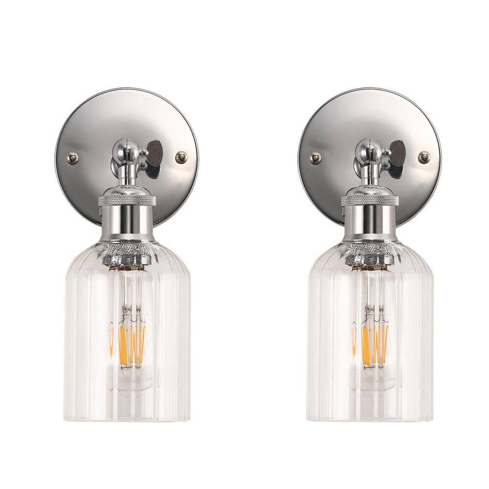 11 in. 2-Pack Chrome Indoor Wall Sconce with Ribbed Cylinder Glass Shade Modern Vanity Light for Bathroom,Bedroom price history on PriceWatchPro