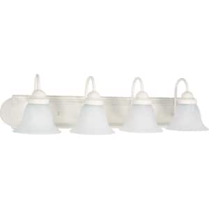 Ballerina 30 in. 4-Light Textured White Vanity Light with Alabaster Glass Shade