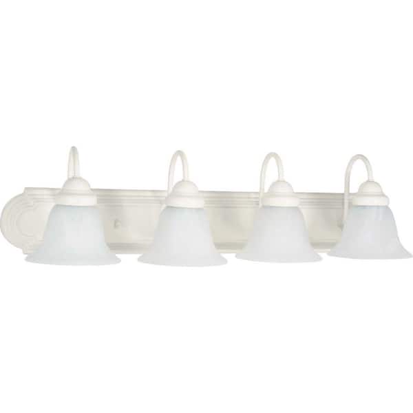 SATCO Ballerina 30 in. 4-Light Textured White Vanity Light with Alabaster Glass Shade