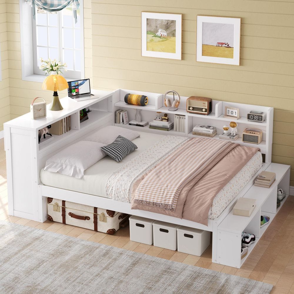 Harper & Bright Designs White Wood Frame Full Size Daybed with Storage ...