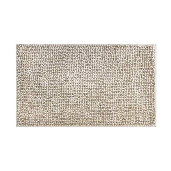 Laura Ashley Butter Chenille Non-Slip Linen Beige 17 in. x 24 in. Polyester Bath Mat