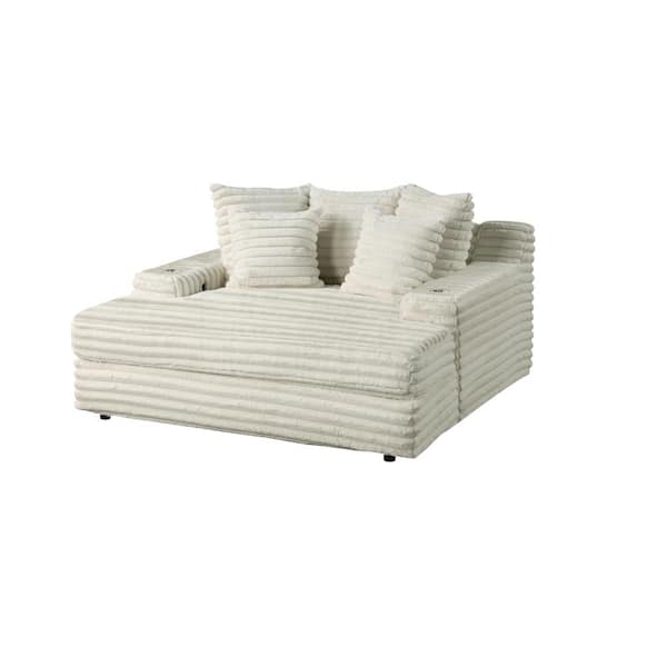 Best Quality Furniture Luther Smoke Color Velvet Fabric With 2 Cupholders And 1 USB Port Big Chaise Lounge