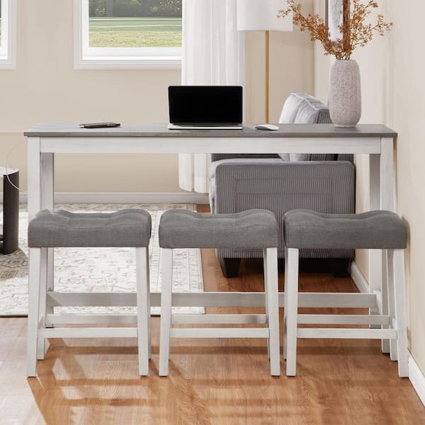 Noble House Eli 35.5 in. H Grey and White Rectangle Bar Table Seats 3 ...