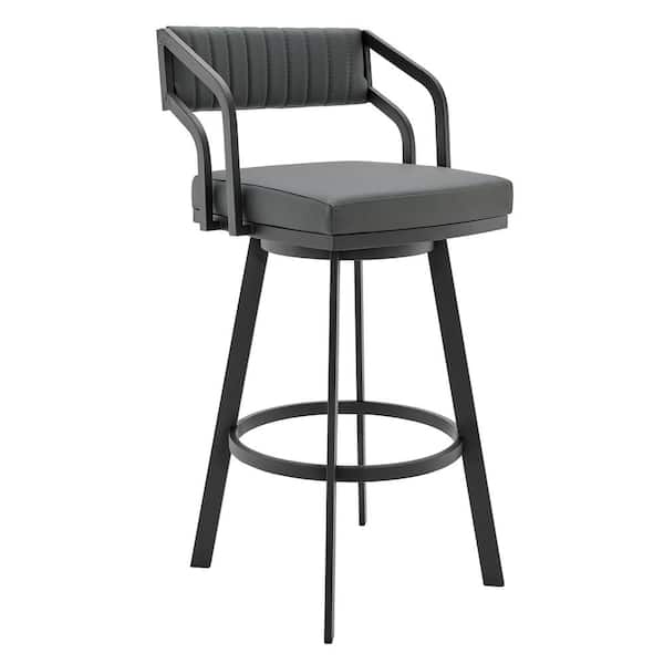 Scranton Slate Grey Swivel Modern Metal and Faux Leather Bar and Counter Stool