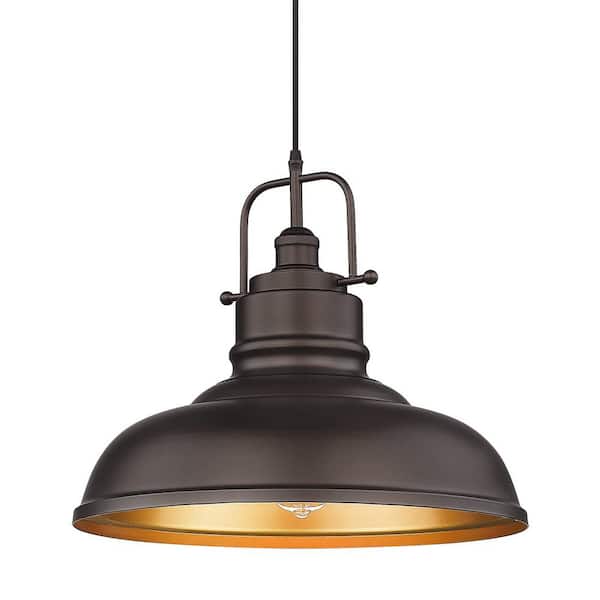 JAZAVA 1-Light Oil Rubbed Bronze Large Shaded Pendant Light with Metal Shade, No Bulbs Included