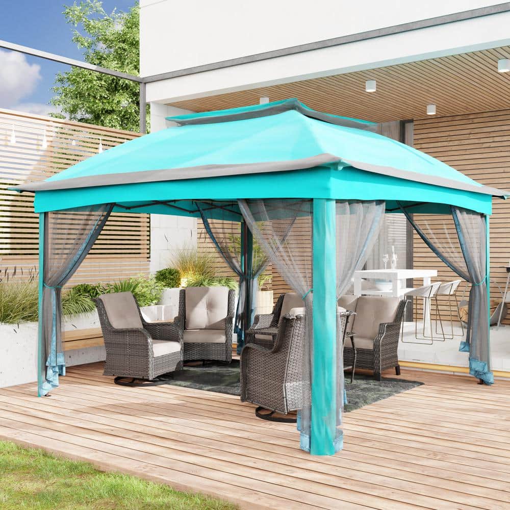 JOYSIDE 11 ft. x 11 ft. Turquoise Steel Pop-up Gazebo with