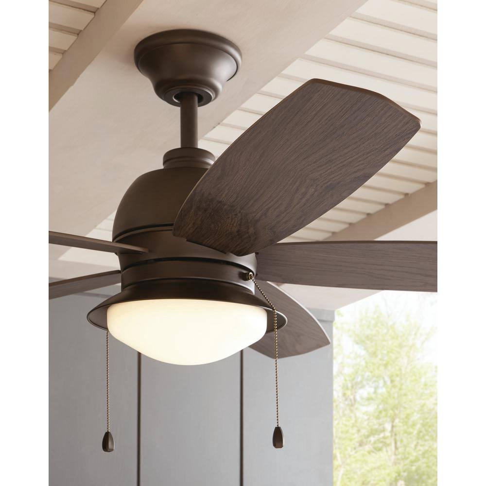 52-inch Bronze Ceiling Fan with Weathered Wood Blades and LED Light