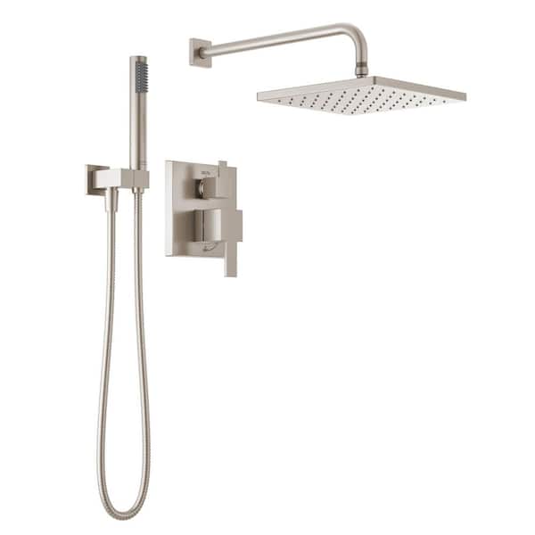 Modern 1-Handle Shower Trim Kit with Hand Shower in Spotshield Brushed Nickel (Valve Not Included)