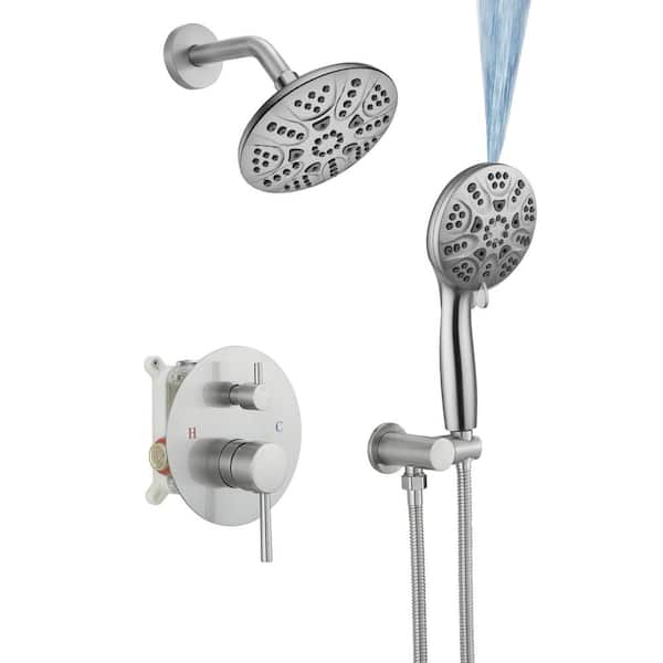 HOMEMYSTIQUE Single Handle 5-Spray Round Shower Faucet 2.5 GPM with Adjustable Flow Rate in. Brushed Nickel (Valve Included)