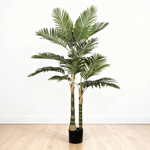Serpent Indoor 5 ft. Golden Cane Artificial Palm Tree with Black Plastic Pot