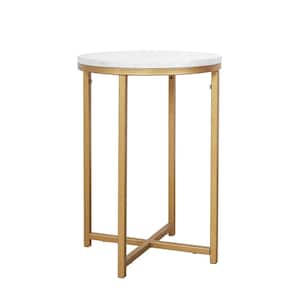 14 in. Gold Round Marble Top Side End Table
