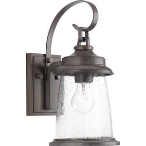 Conover Collection 1-Light Antique Pewter Clear Seeded Glass Farmhouse Outdoor Wall Lantern Light