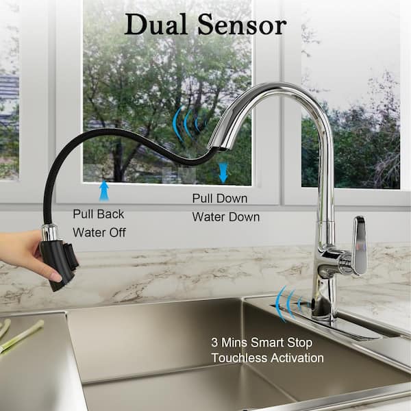 Touchless Single Handle High Arc Pull Down Sprayer Kitchen Faucet in Chrome