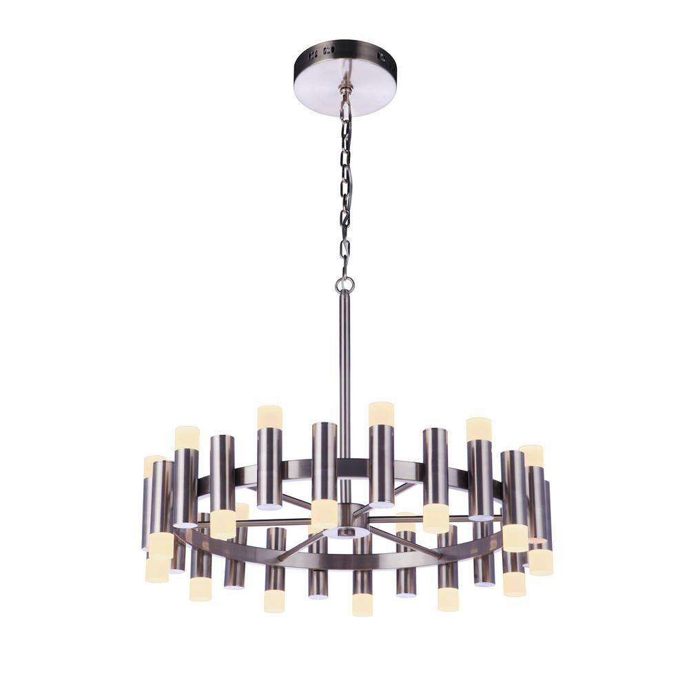 Brushed Polished Nickel 24-Light LED Chandelier with Frosted Acrylic Shades