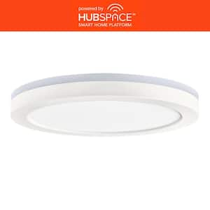 12 in. LED Flush Mount Smart CCT and RGB Selectable Matte White Finish with Night Light Powered by Hubspace