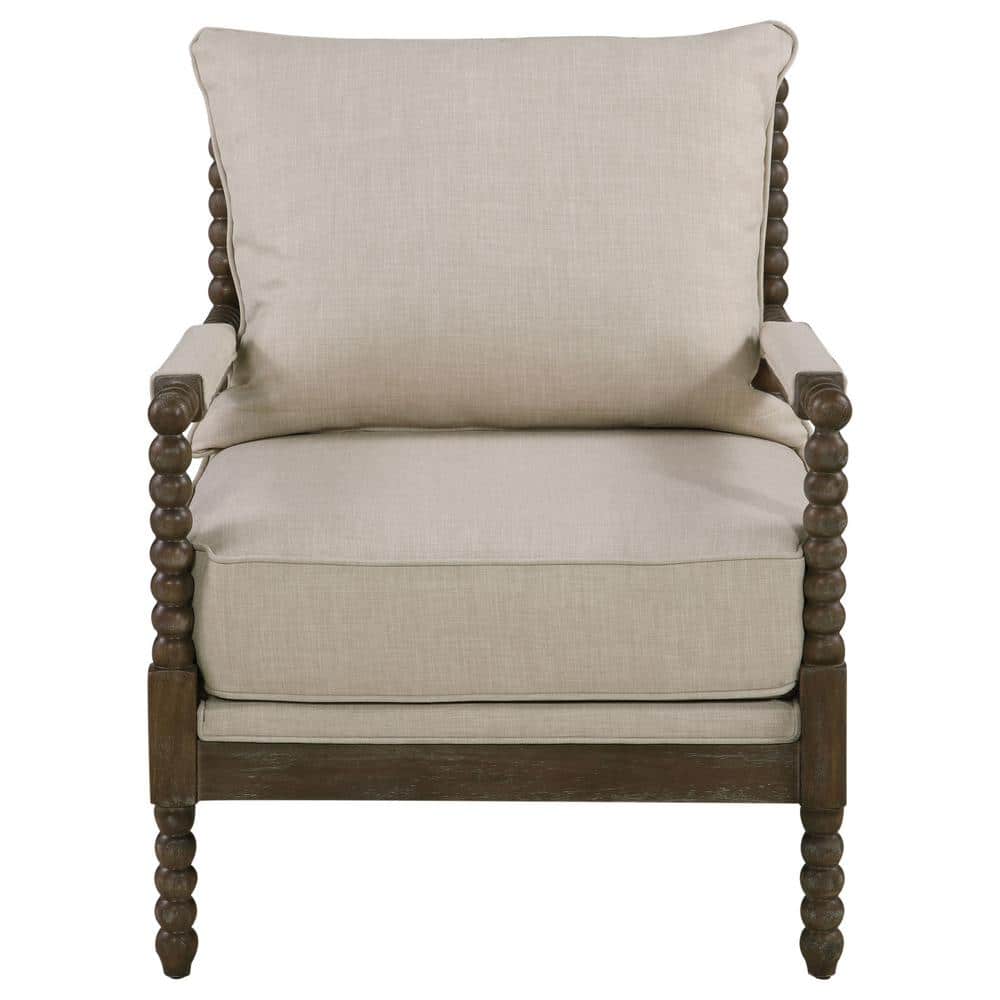 Transitional Geometric Beige Wood Accent Chair