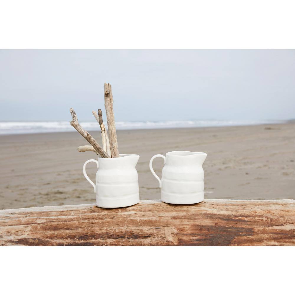 White Vintage Stoneware Rippled Pitcher with Handle