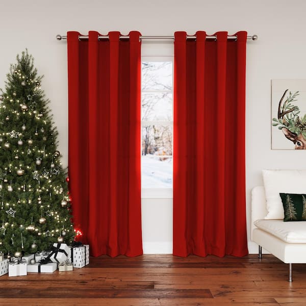 Sun Zero Gregory Holiday Red Polyester 54 in. W x 95 in. L Grommet Room Darkening Curtain (Single Panel)