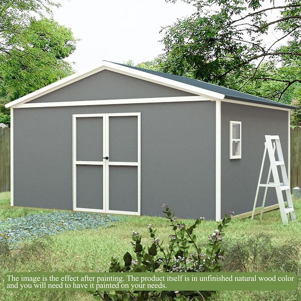 10 ft. x 12 ft. Unfinished Wood Shed Outdoor with Window and Flexible Double Door Do-it-Yourself Shed (120 sq. ft.)