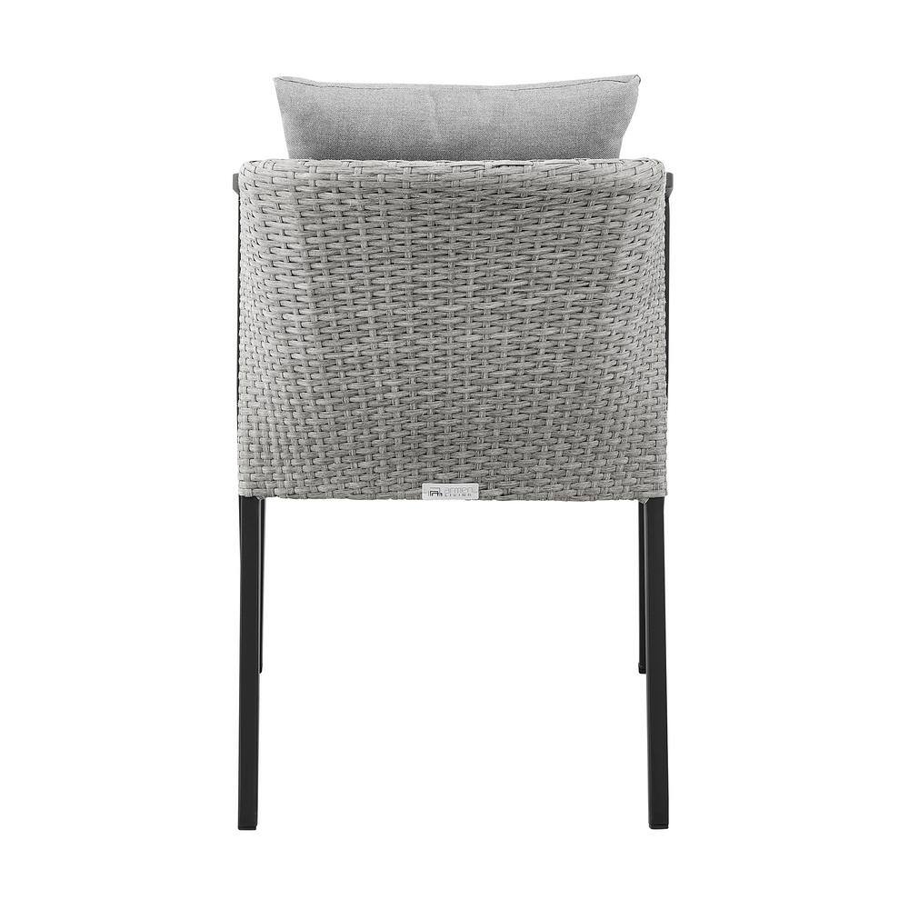 Aileen Gray and Black Aluminum Wicker Outdoor Dining Chairs with Cushions, Set of 2
