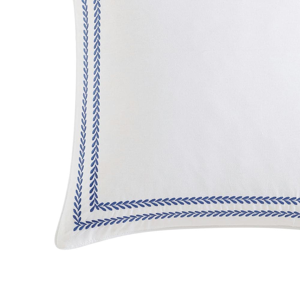 White Cotton Embroidered Floral Euro Sham Set