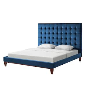 Telford Navy Velvet Button Tufted Platform King Bedframe