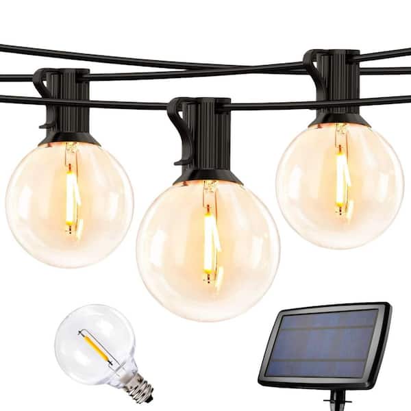 (25-Light 50 ft. ) Outdoor G40 Globe Bulb Shatterproof Solar Powered Integrated LED Fairy String-Light, E12 Base, 2700K