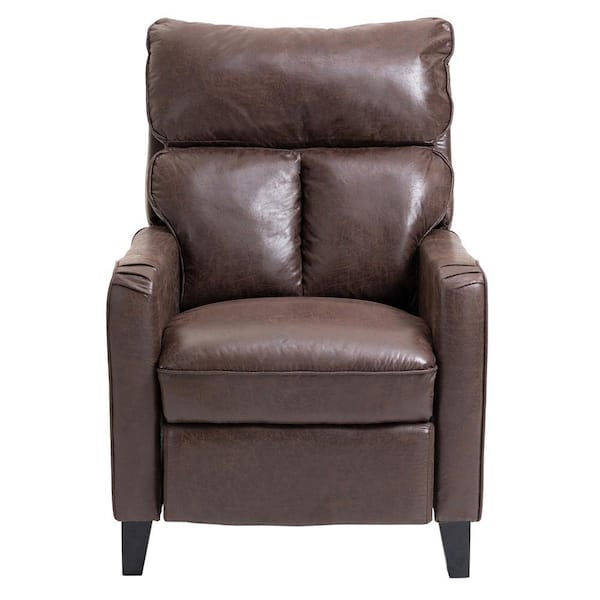 HOMCOM PU Leather Manual Recliner with Thick Padded Upholstered Cushion and Retractable Footrest, Brown, Size: 35.5