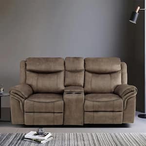 Creeley 80 in. W Brown Microfiber Manual Reclining Loveseat with Center Storage, Receptacles and USB Port