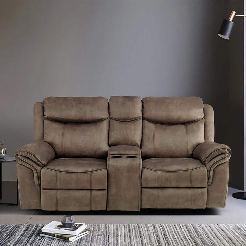 Creeley 80 in. W Brown Microfiber Manual Reclining Loveseat with Center Sto