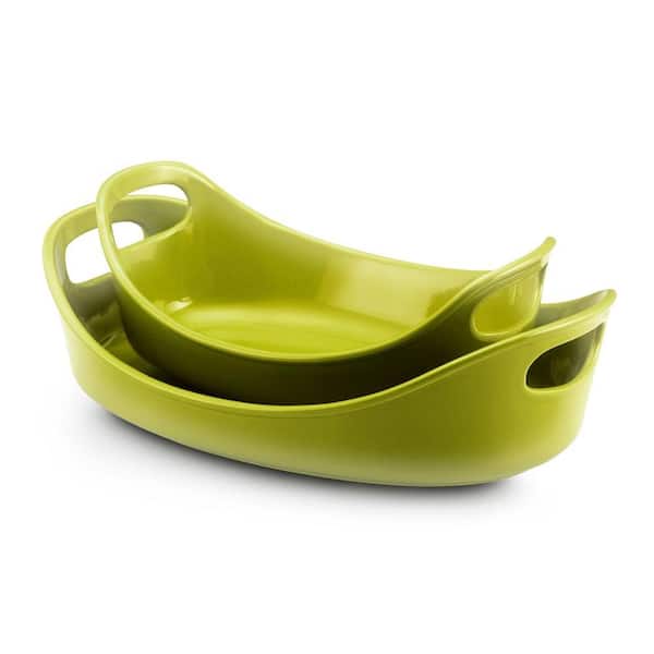 Rachael Ray Bubble and Brown Oval Bakers in Green (Set of 2)