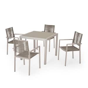 Peridot 30 in. Silver 5-Piece Metal Square Patio Outdoor Dining Set