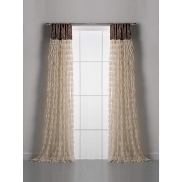 Couture Dreams Ivory Petal Solid Rod Pocket Room Darkening Curtain - 18 in. W x 108 in. L