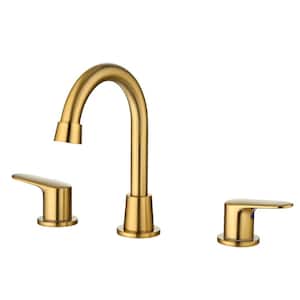 8 in. Widespread Double Handle Bathroom Faucet with Drain Kit Inclued in Brushed Gold